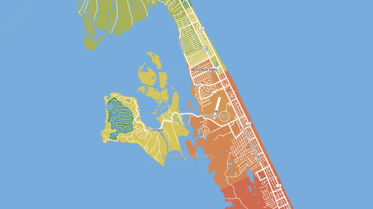 Kill Devil Hills, NC Map of Drug-Related Crime Rates
