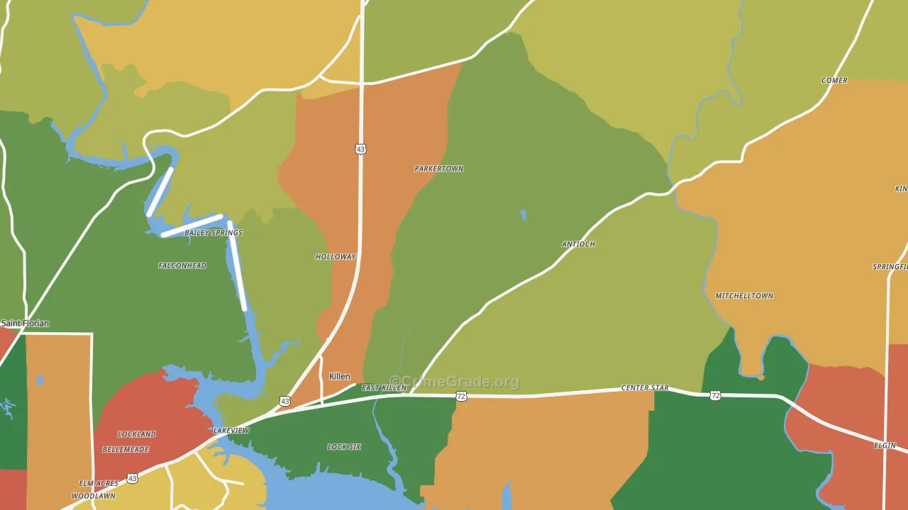 Killen, AL Map of Drug-Related Crime Rates