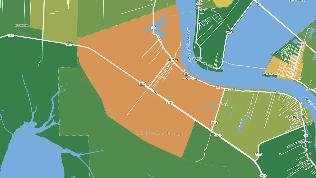 Killona, LA Map of Drug-Related Crime Rates