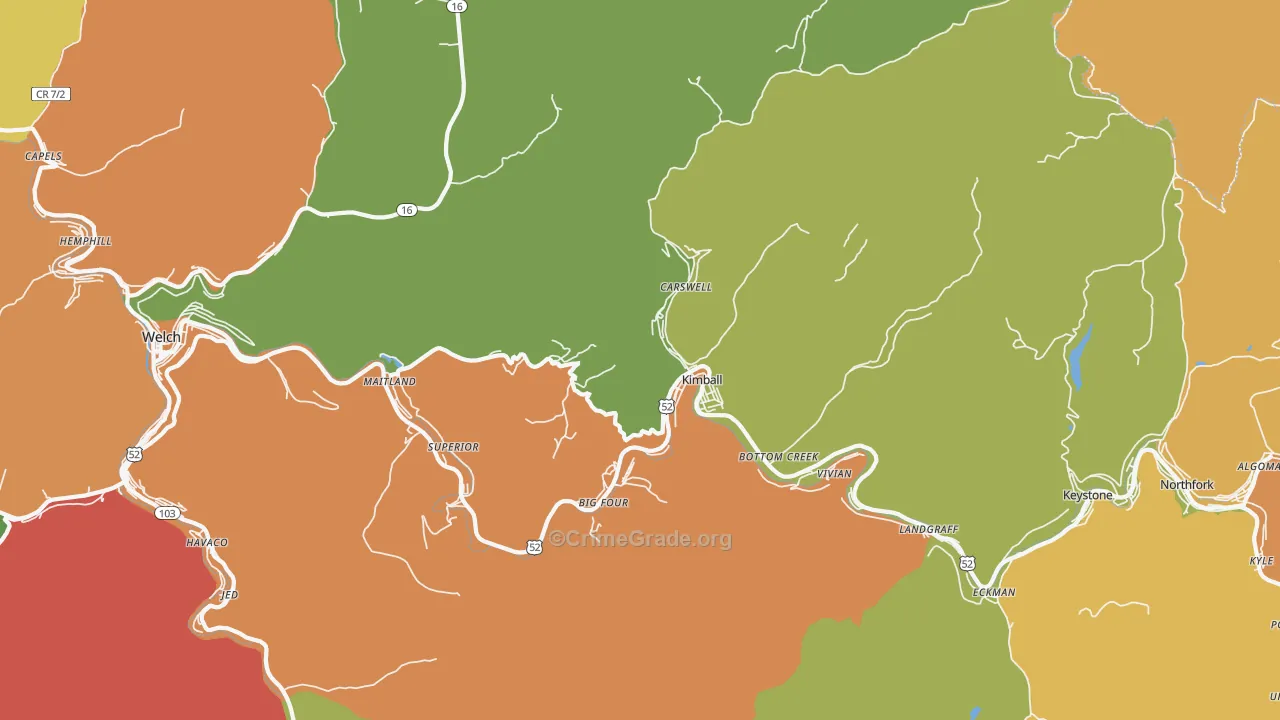 Kimball, WV Map of Drug-Related Crime Rates