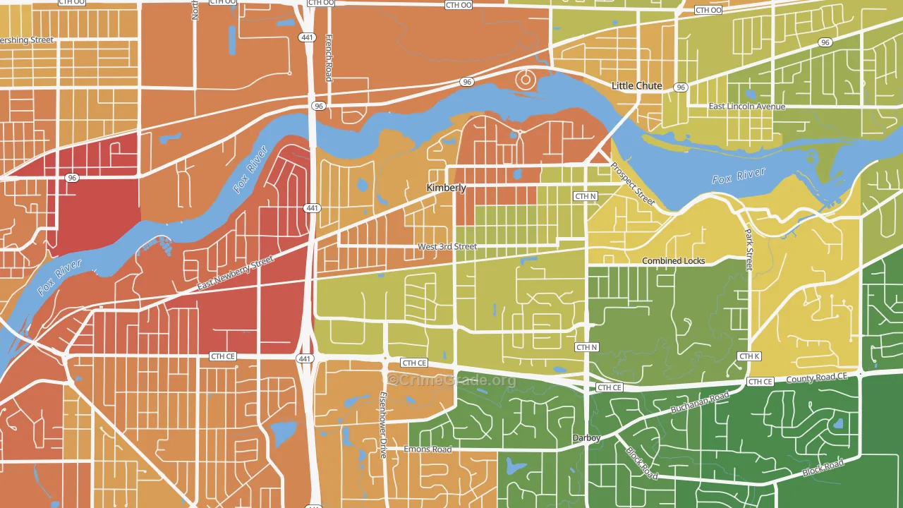 Kimberly, WI Map of Drug-Related Crime Rates