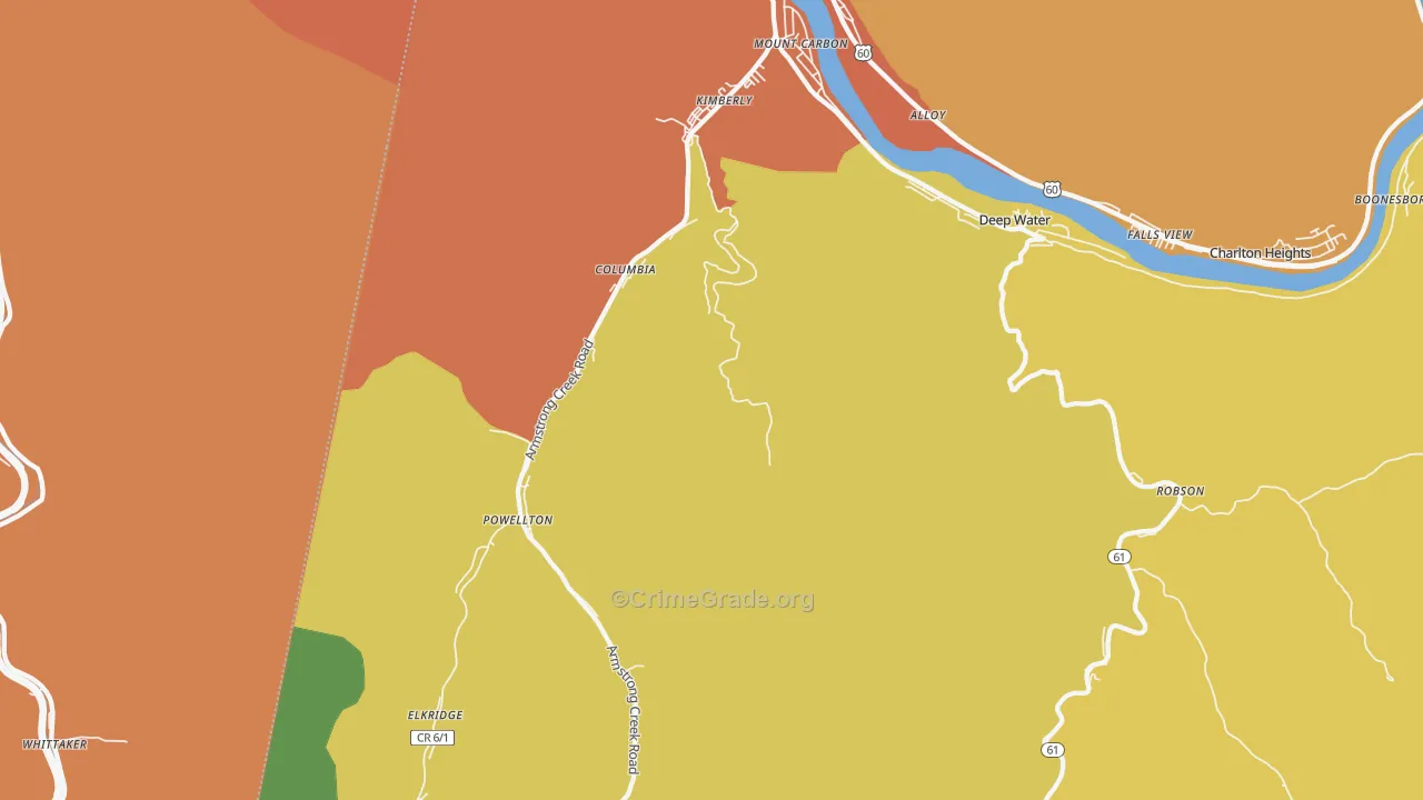 Kimberly, WV Map of Drug-Related Crime Rates