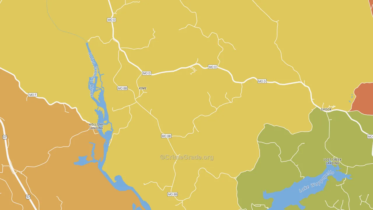 Kime, MO Map of Drug-Related Crime Rates