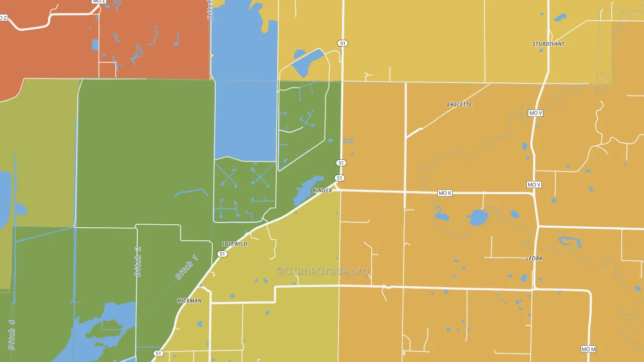 Kinder, MO Map of Drug-Related Crime Rates