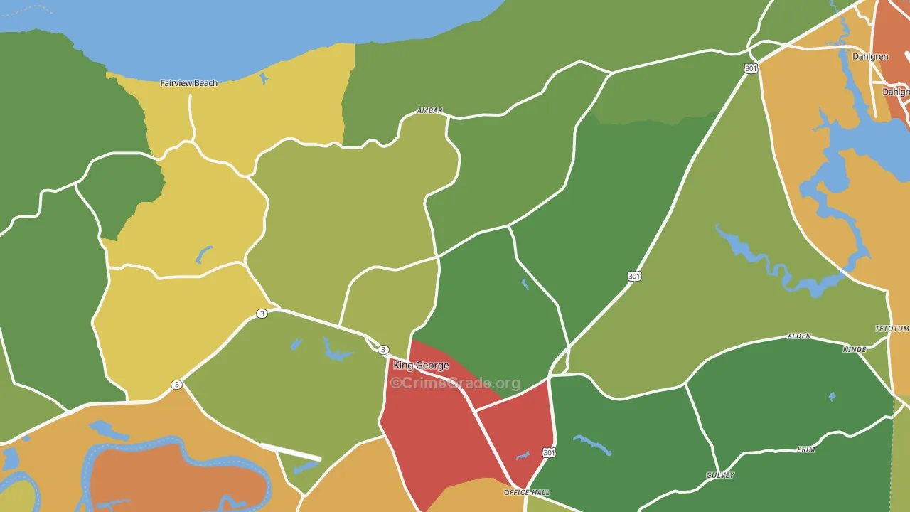 King George, VA Map of Drug-Related Crime Rates
