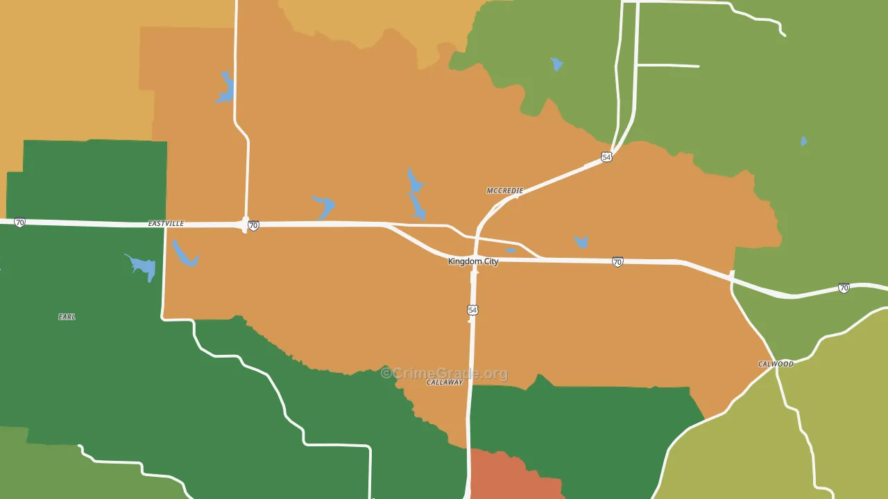 Kingdom City, MO Map of Drug-Related Crime Rates