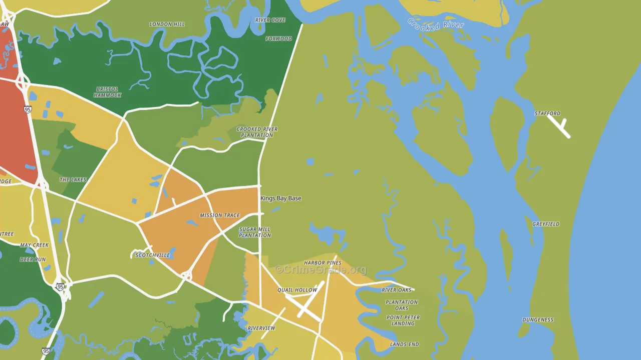 Kings Bay, GA Map of Drug-Related Crime Rates
