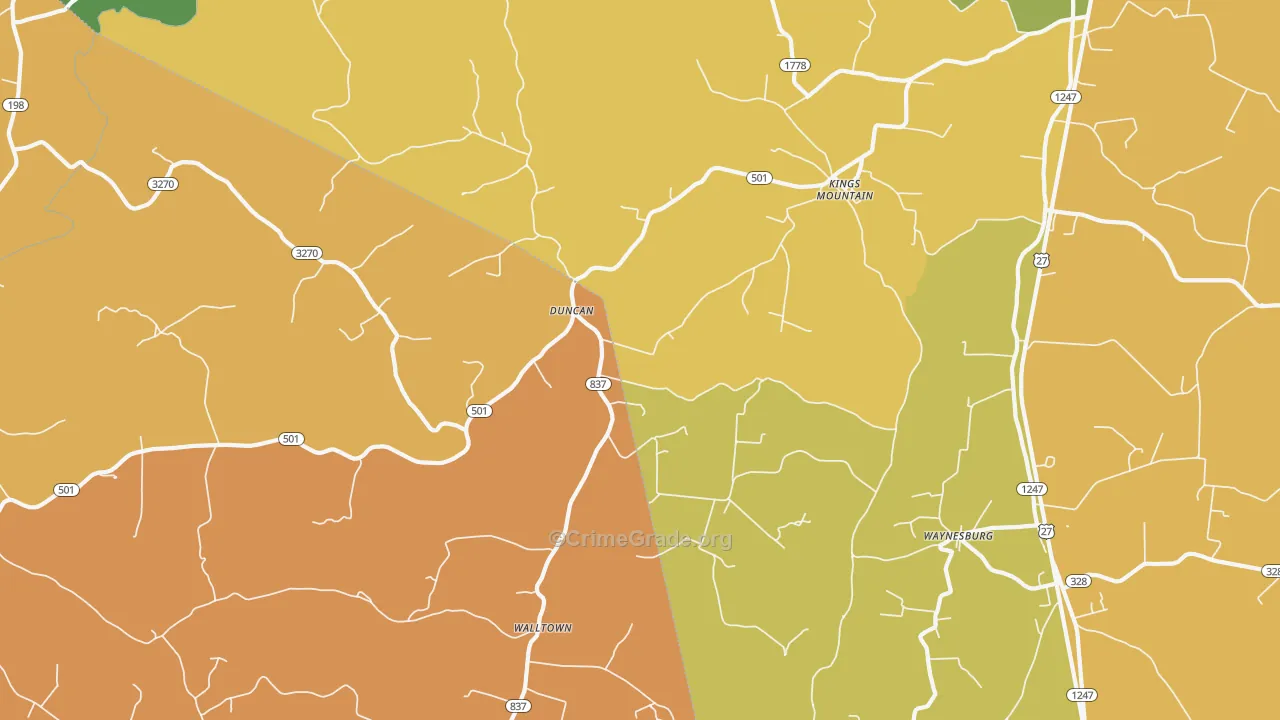 Kings Mountain, KY Map of Drug-Related Crime Rates
