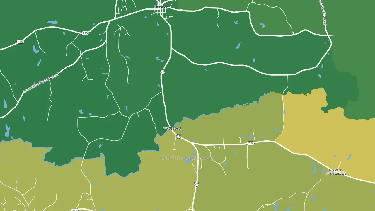 Kingsboro, GA Map of Drug-Related Crime Rates