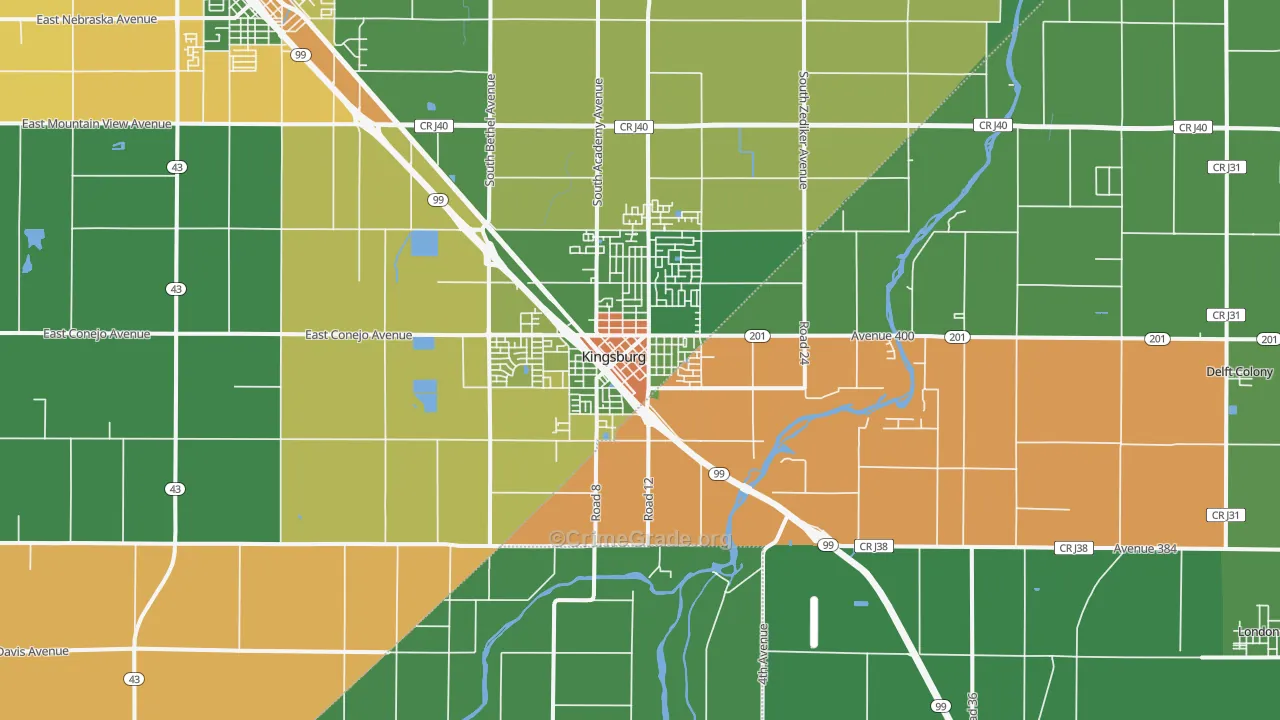 Kingsburg, CA Map of Drug-Related Crime Rates