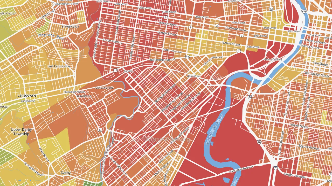 Kingsessing, Philadelphia, PA Map of Drug-Related Crime Rates