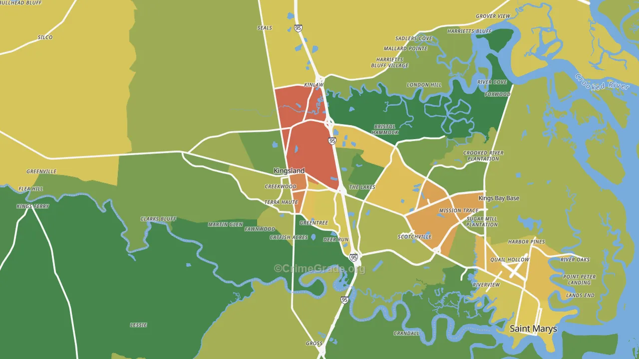 Kingsland, GA Map of Drug-Related Crime Rates