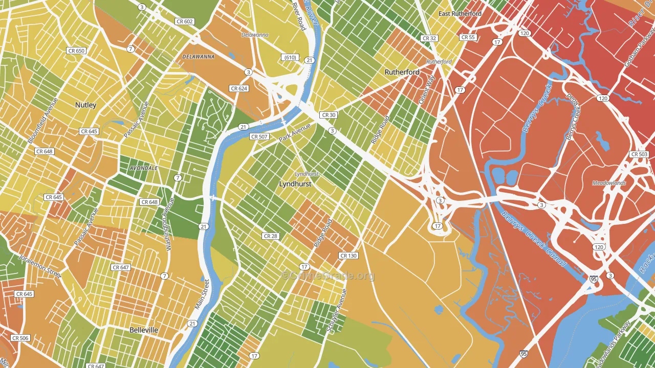 Kingsland, Lyndhurst, NJ Map of Drug-Related Crime Rates