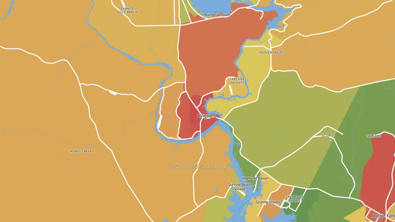 Kingsland, TX Map of Drug-Related Crime Rates