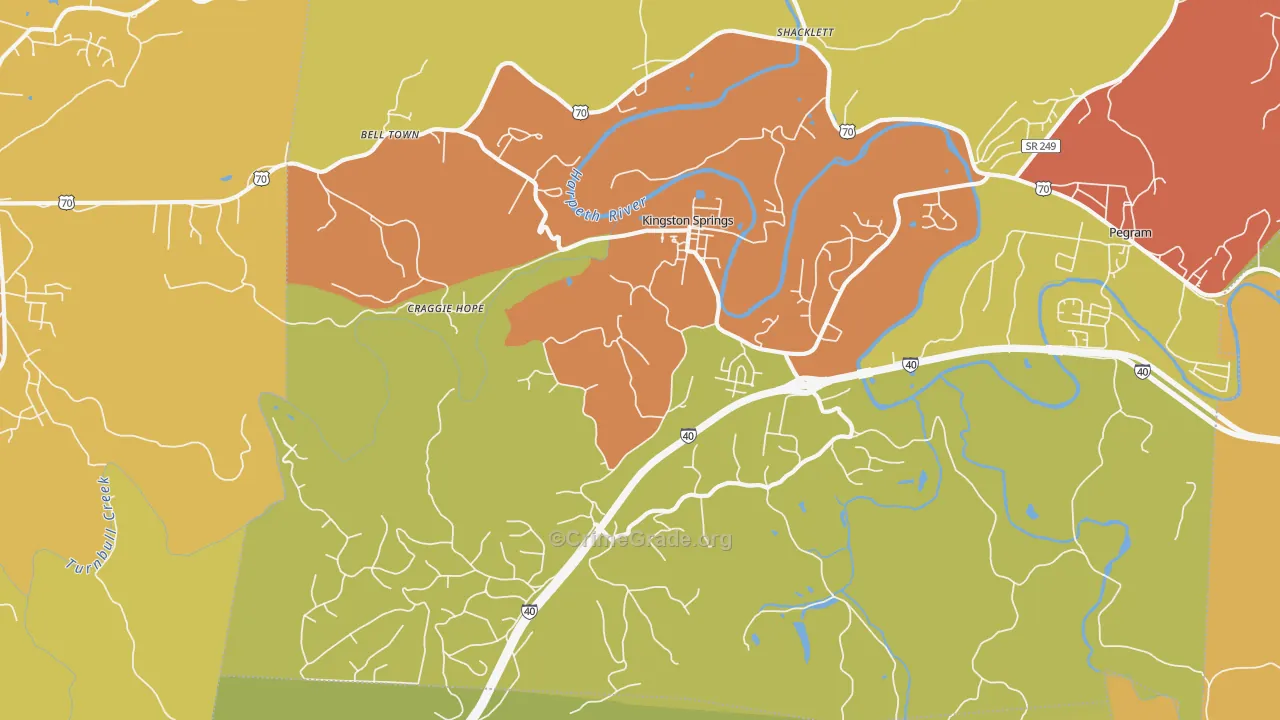 Kingston Springs, TN Map of Drug-Related Crime Rates