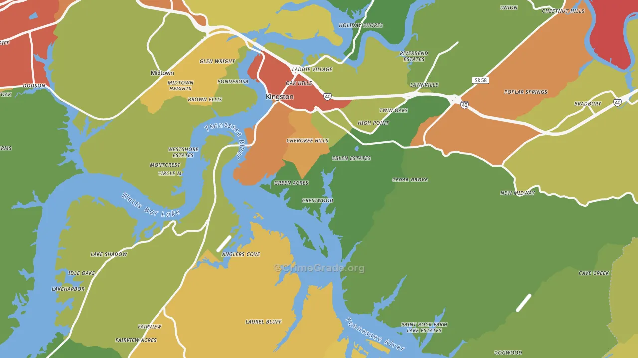 Kingston, TN Map of Drug-Related Crime Rates