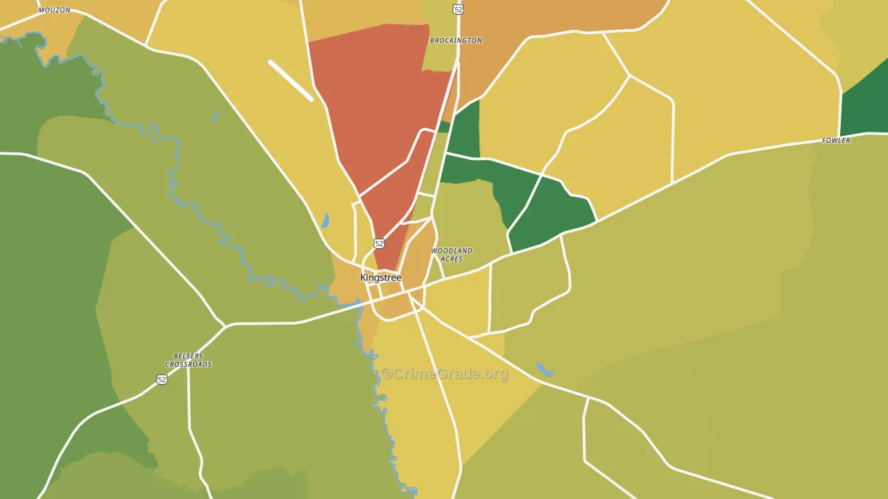 Kingstree, SC Map of Drug-Related Crime Rates