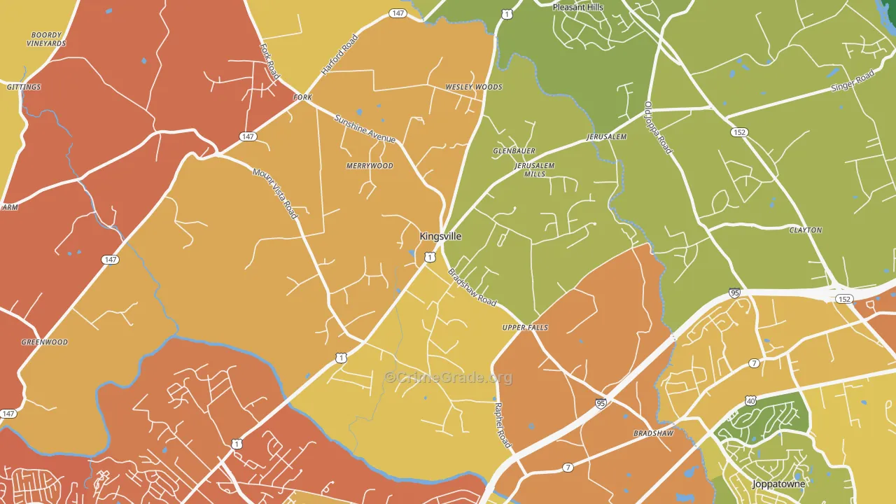 Kingsville, MD Map of Drug-Related Crime Rates