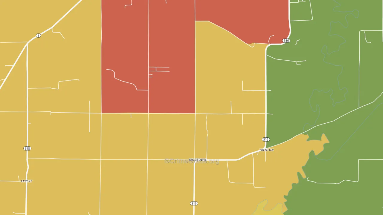 Kingtown, AR Map of Drug-Related Crime Rates