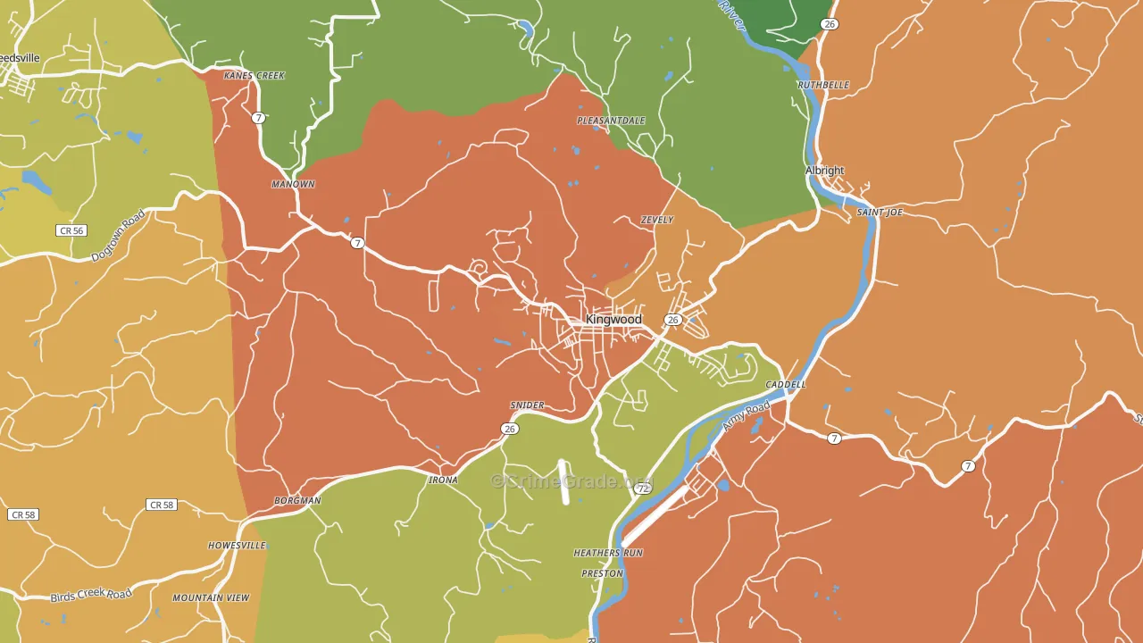 Kingwood, WV Map of Drug-Related Crime Rates