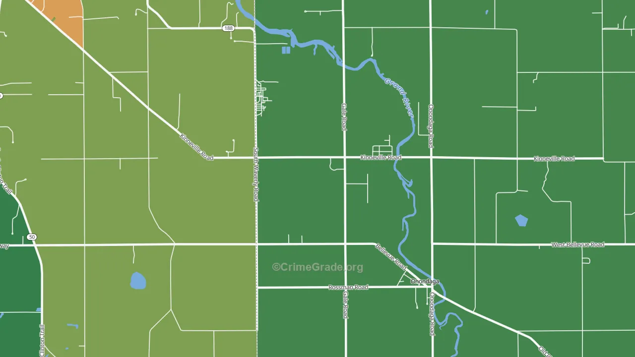 Kinneville, MI Map of Drug-Related Crime Rates