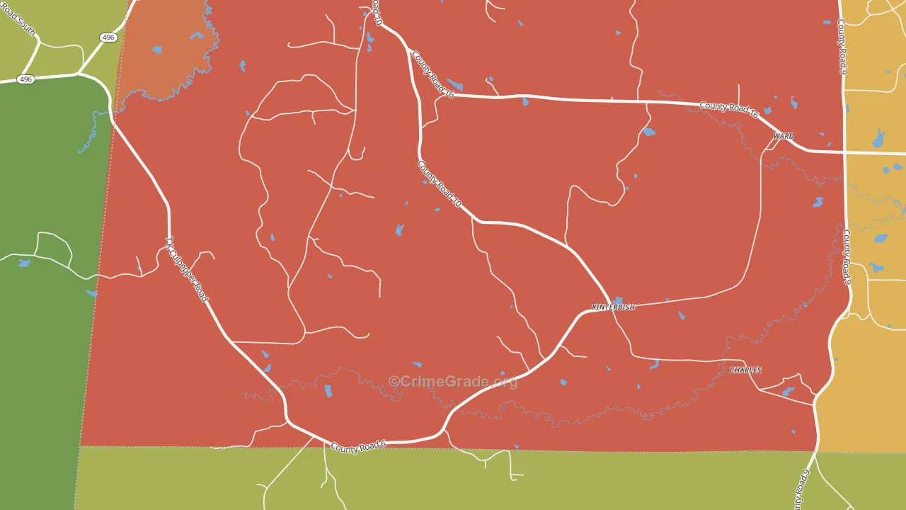 Kinterbish, AL Map of Drug-Related Crime Rates