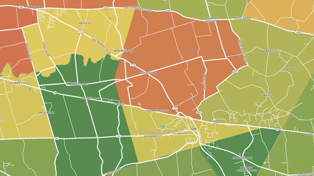 Kinzers, PA Map of Drug-Related Crime Rates