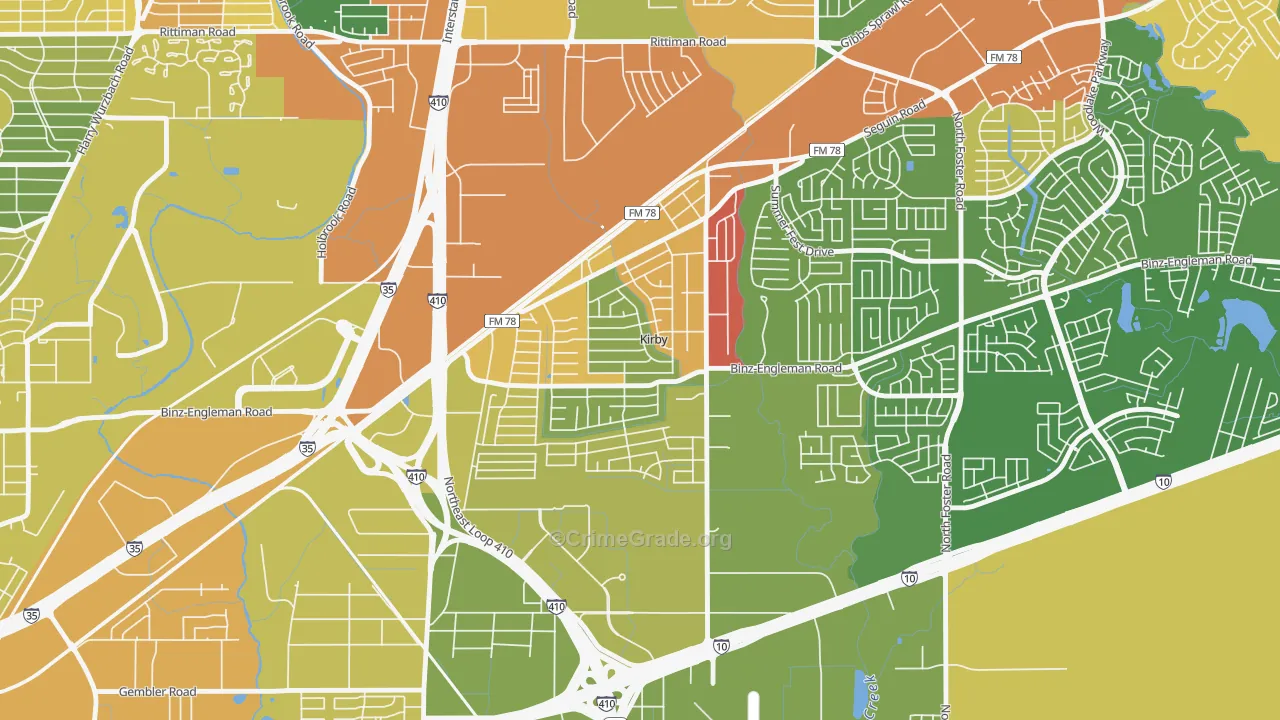 Kirby, TX Map of Drug-Related Crime Rates