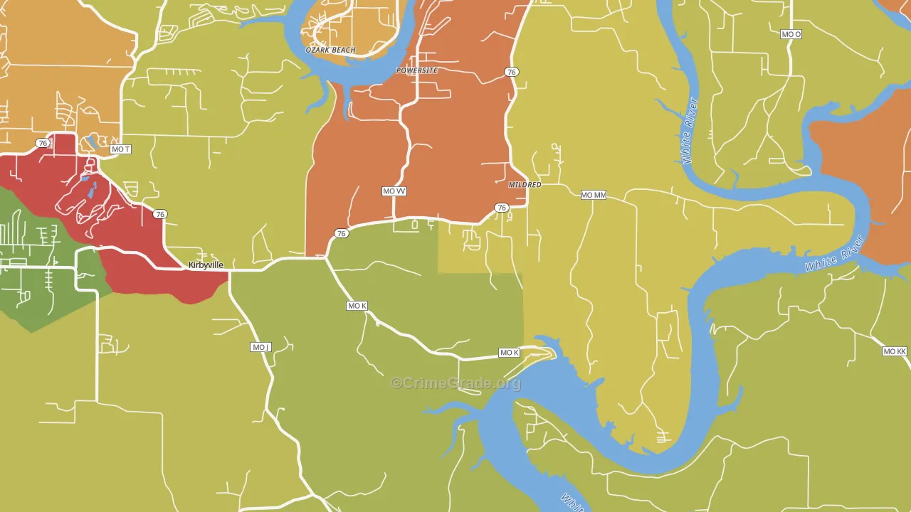 Kirbyville, MO Map of Drug-Related Crime Rates
