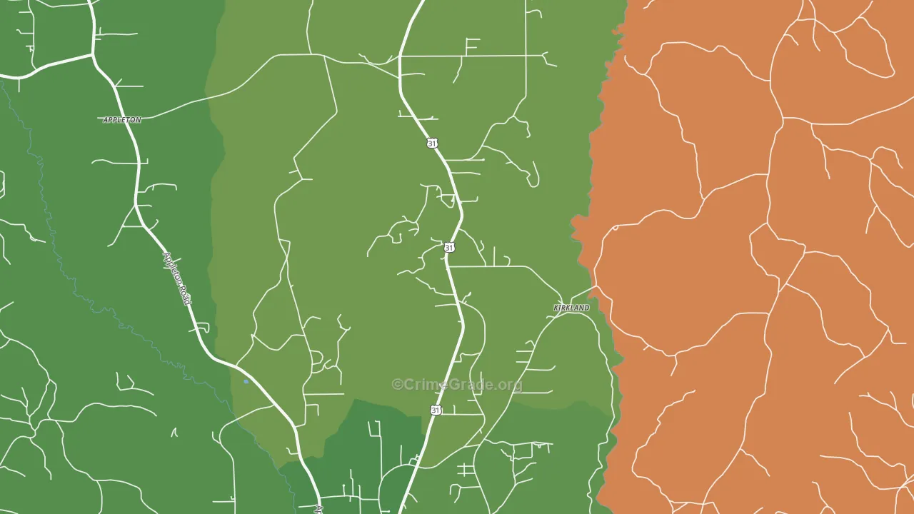 Kirkland, AL Map of Drug-Related Crime Rates