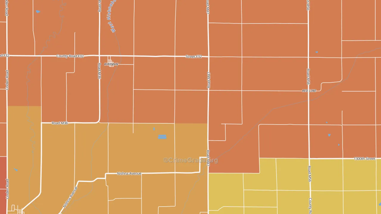Kirkman, IA Map of Drug-Related Crime Rates