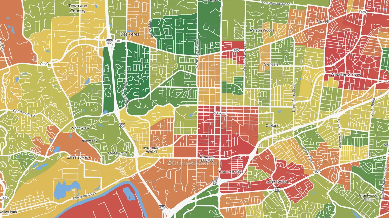 Kirkwood, MO Map of Drug-Related Crime Rates