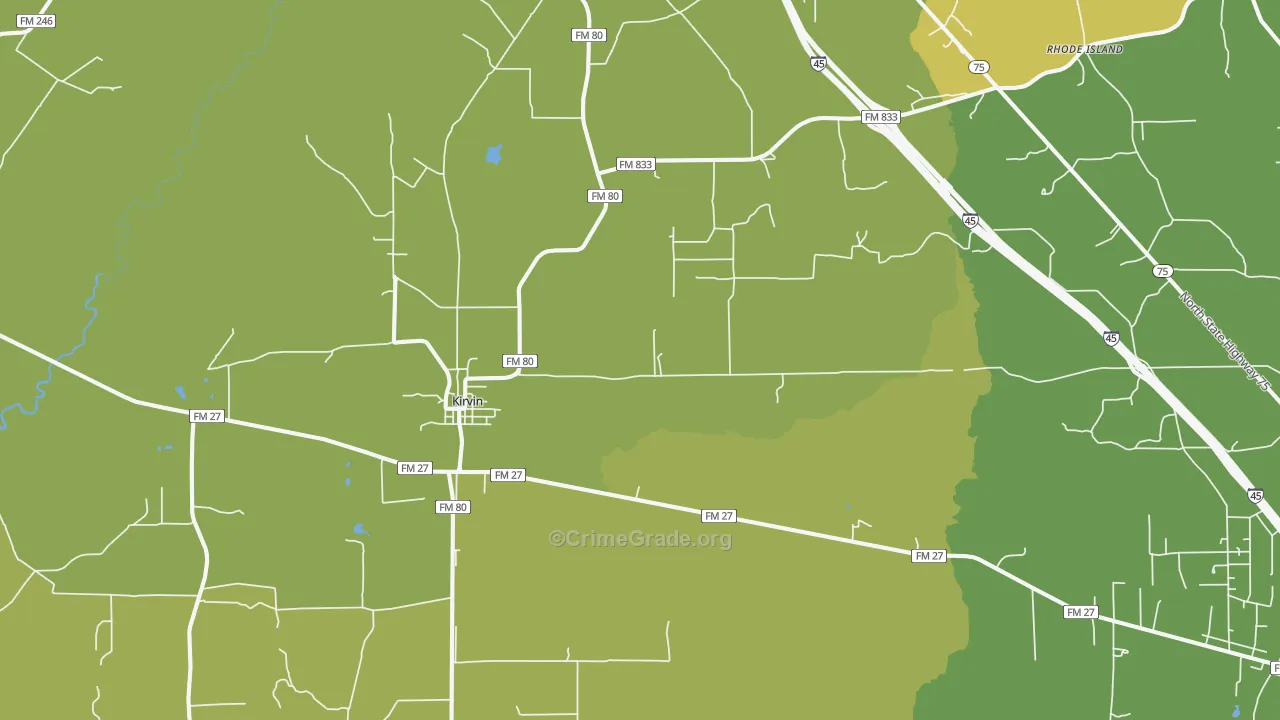 Kirvin, TX Map of Drug-Related Crime Rates