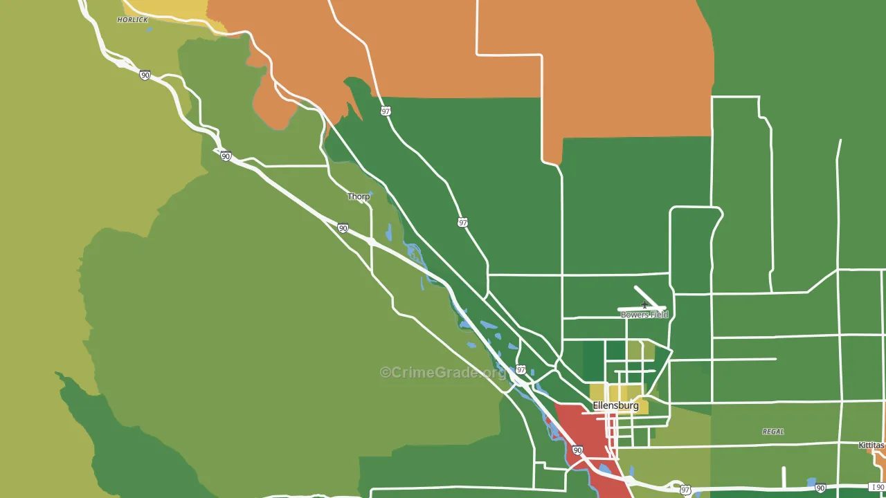 Kittitas County, WA Map of Drug-Related Crime Rates
