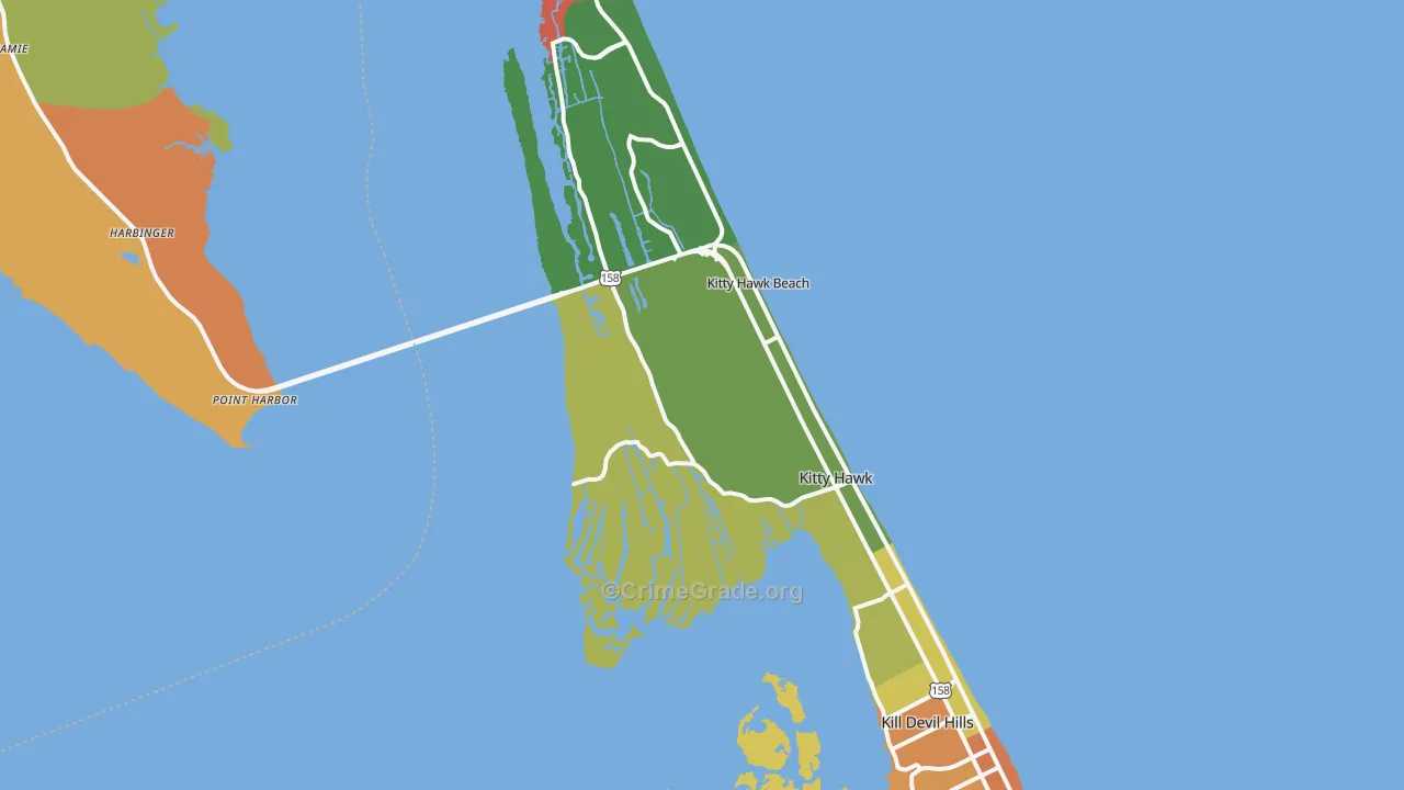 Kitty Hawk, NC Map of Drug-Related Crime Rates
