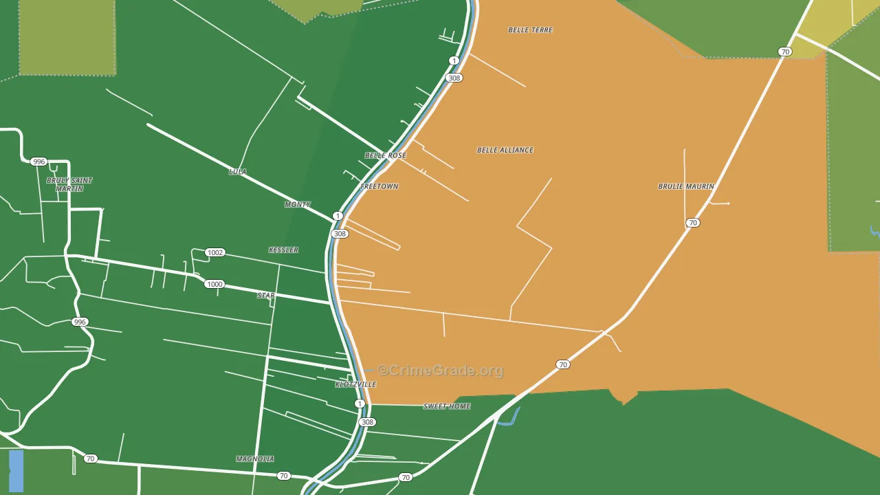 Klotzville, LA Map of Drug-Related Crime Rates