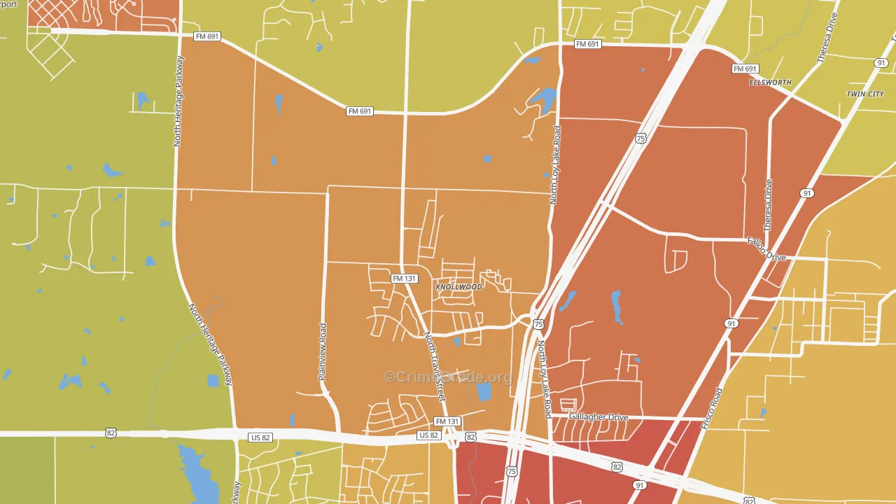 Knollwood, TX Map of Drug-Related Crime Rates