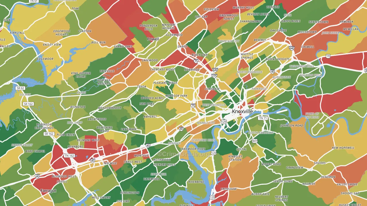 Knox County, TN Map of Drug-Related Crime Rates