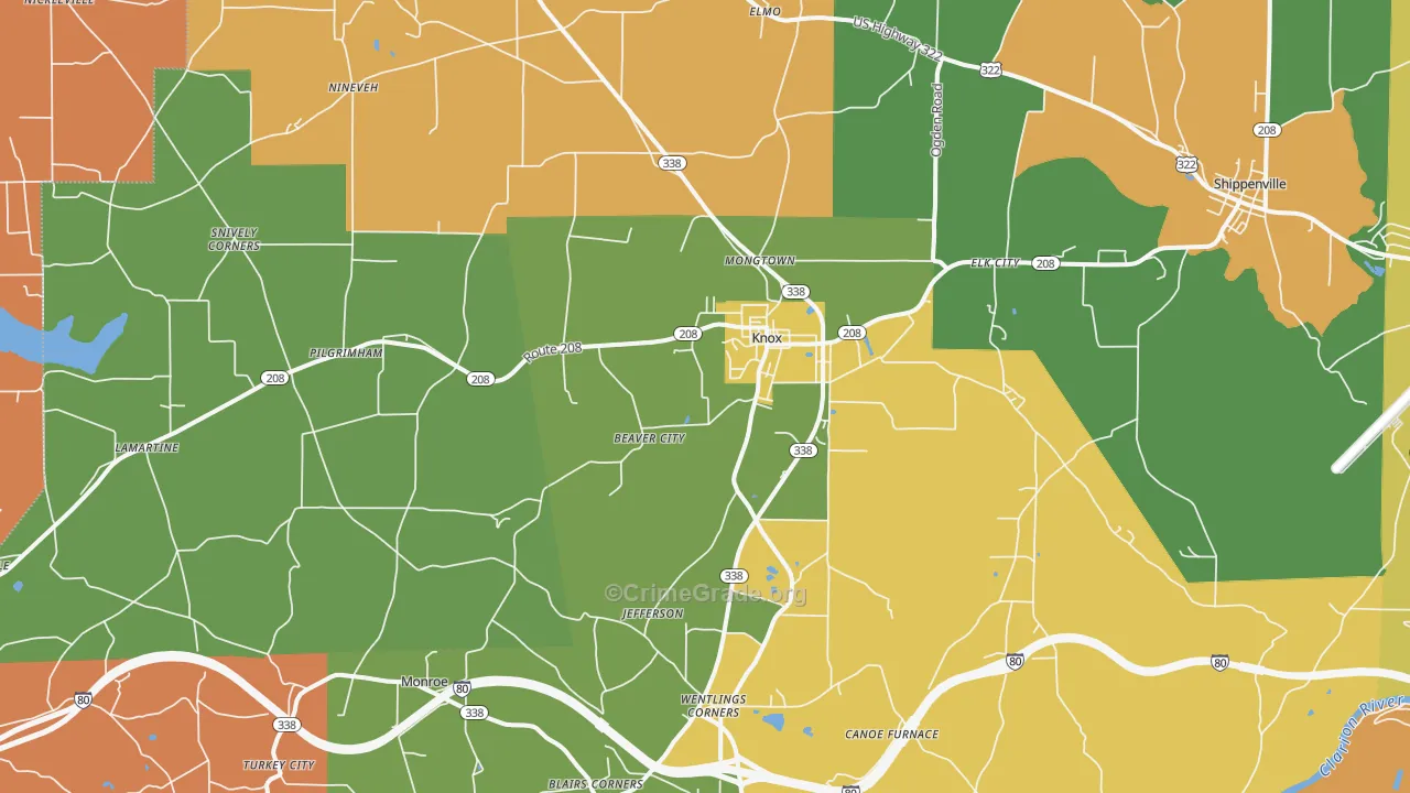 Knox, PA Map of Drug-Related Crime Rates