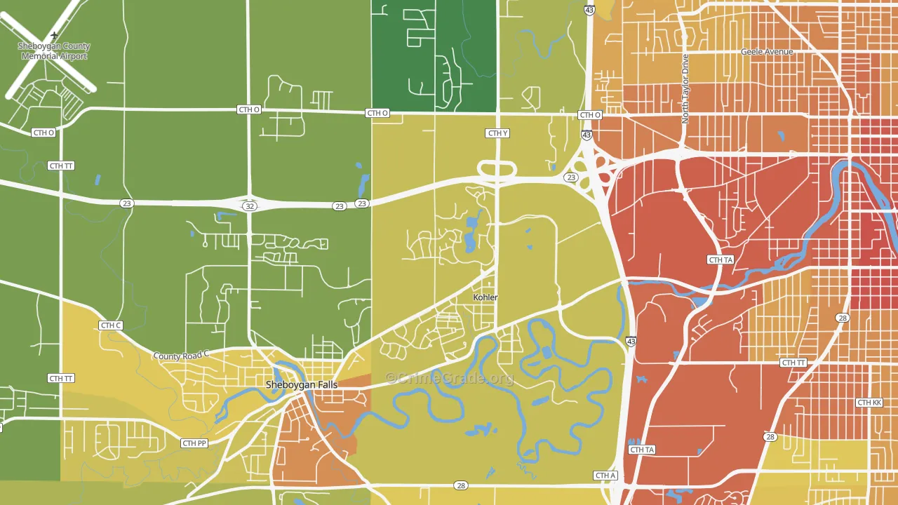Kohler, WI Map of Drug-Related Crime Rates