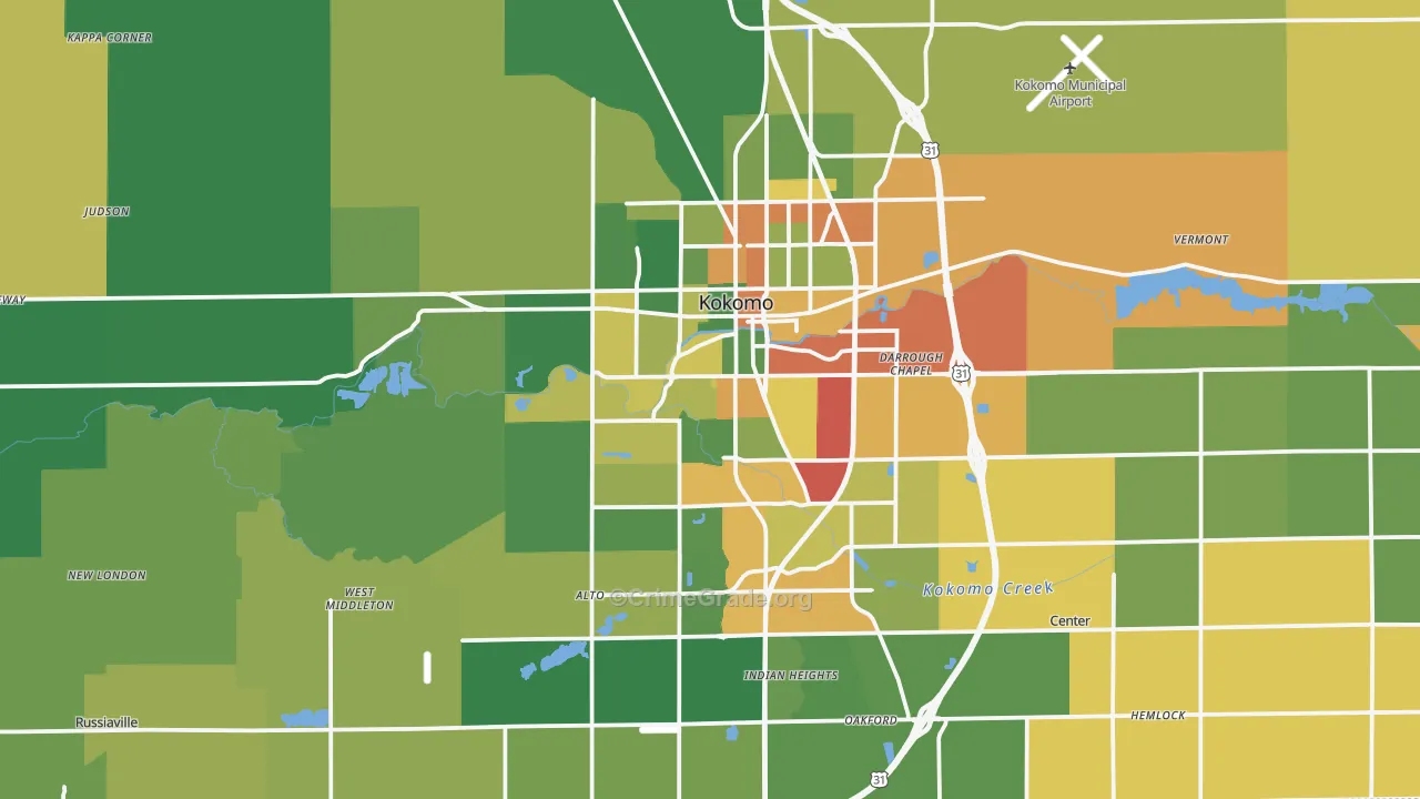 Kokomo, IN Map of Drug-Related Crime Rates