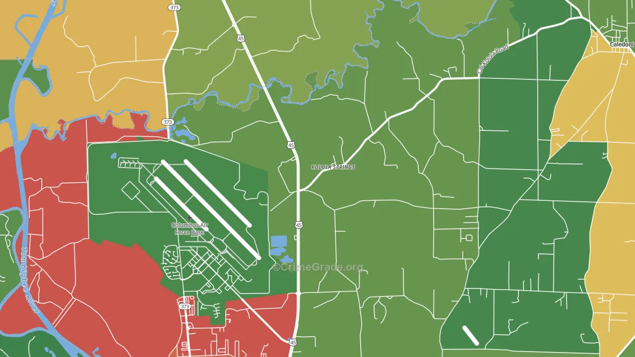 Kolola Springs, MS Map of Drug-Related Crime Rates