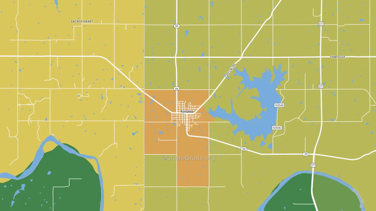 Konawa, OK Map of Drug-Related Crime Rates
