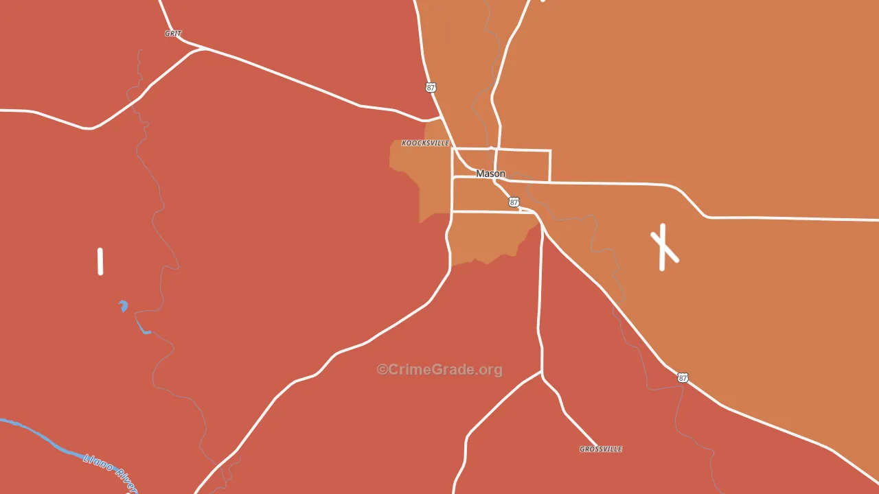 Koockville, TX Map of Drug-Related Crime Rates