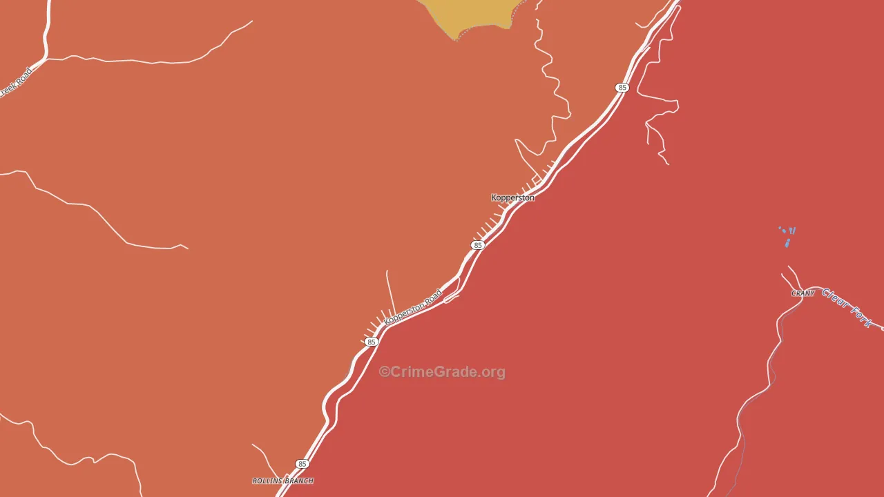 Kopperston, WV Map of Drug-Related Crime Rates