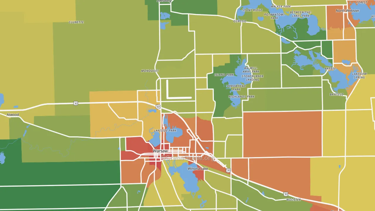 Kosciusko County, IN Map of Drug-Related Crime Rates