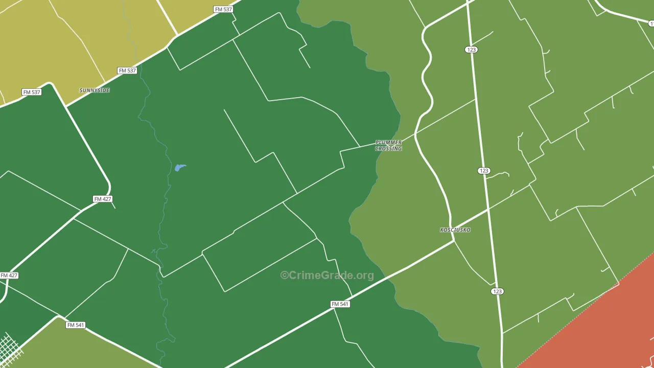 Kosciusko, TX Map of Drug-Related Crime Rates