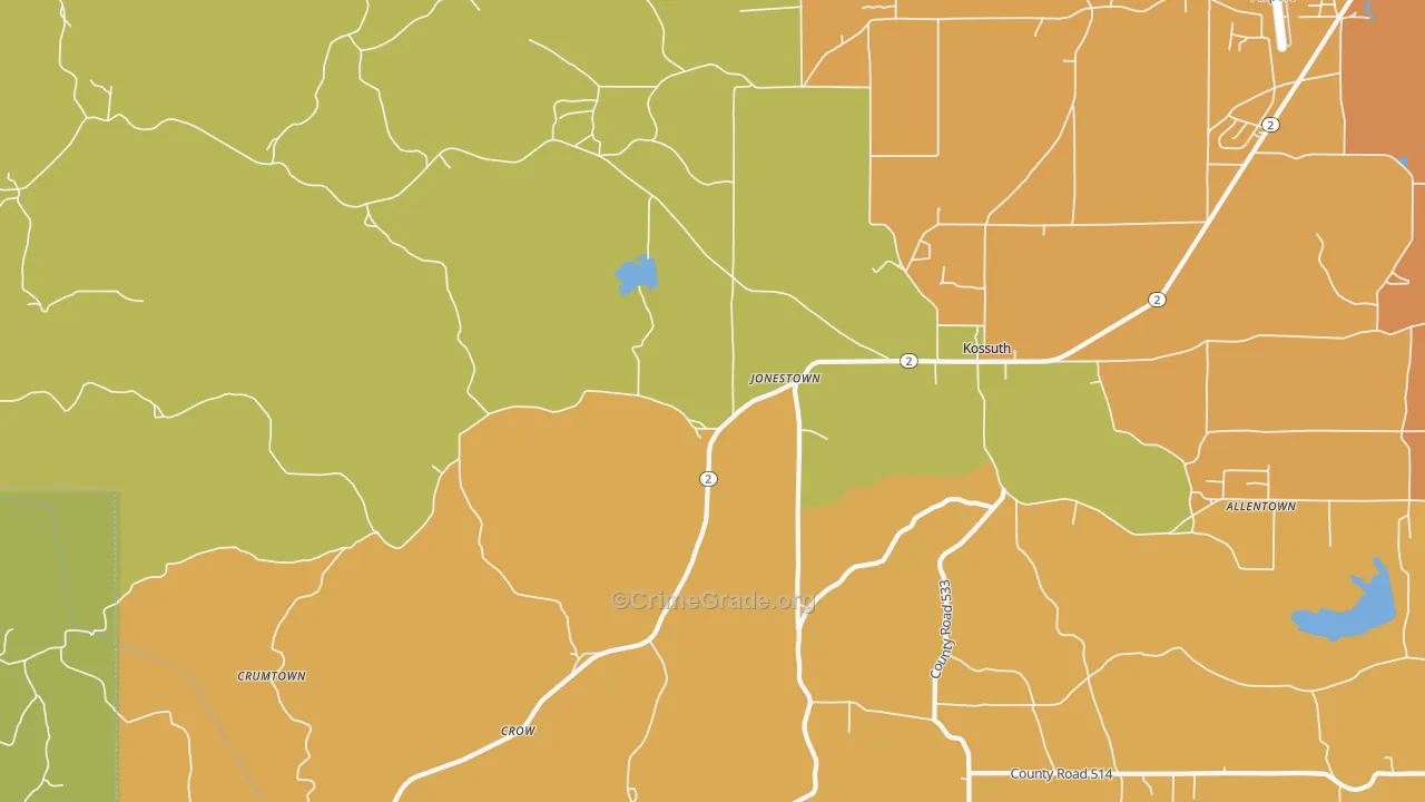 Kossuth, MS Map of Drug-Related Crime Rates