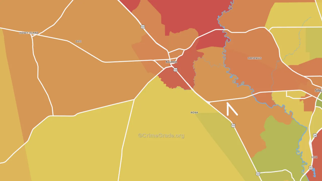 Kountze, TX Map of Drug-Related Crime Rates