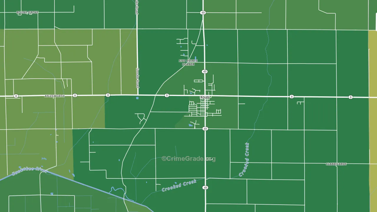 Kouts, IN Map of Drug-Related Crime Rates